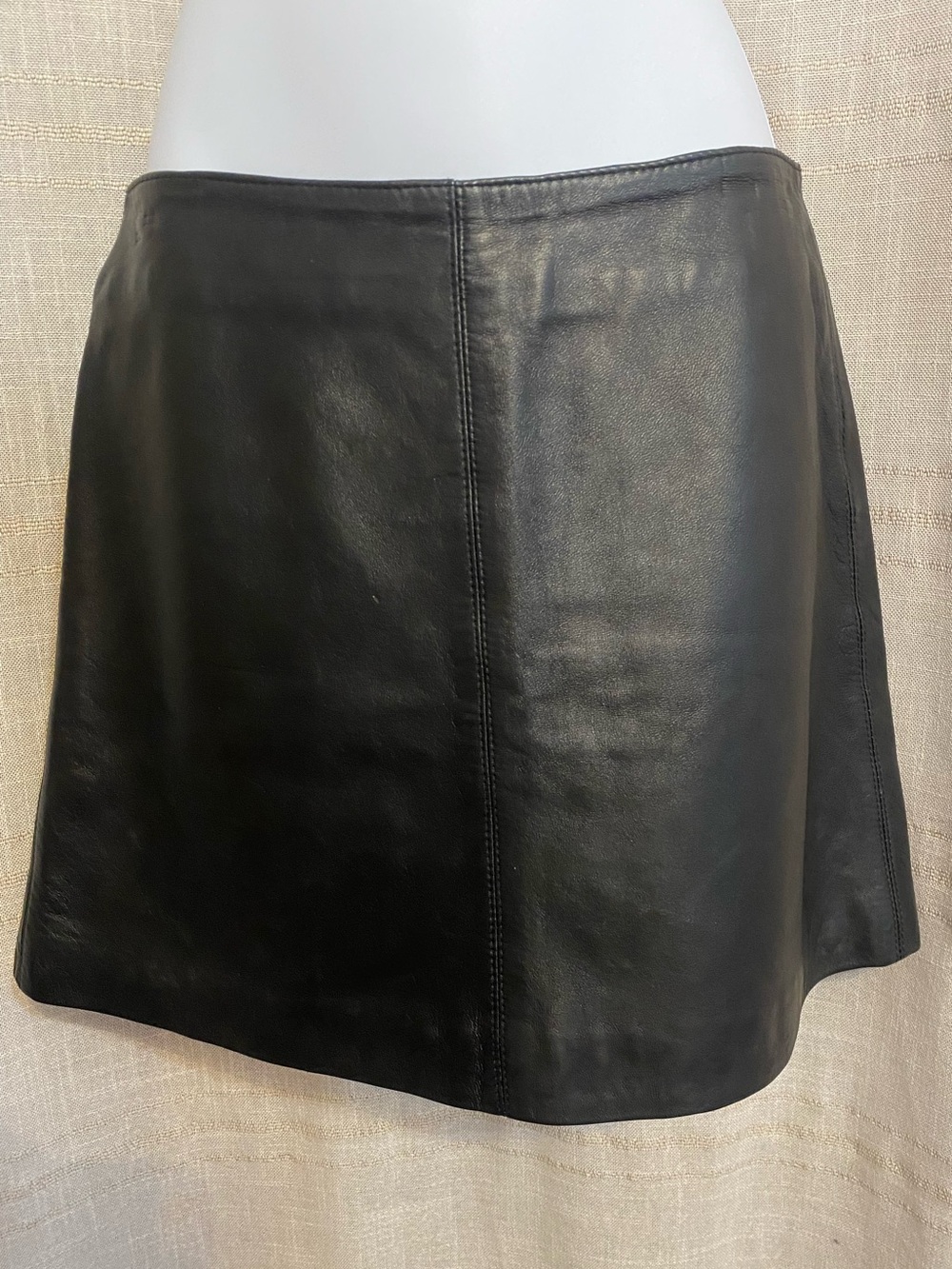 Vtg 90s Rampage Black Genuine Leather Mini Skirt 5 Satin Lined Y2K Grunge